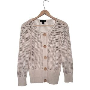 Context Open Stitch Wood Button Down Silk Blend Cardigan Sweater Size Medium